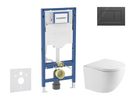 Geberit Duofix - Set předstěnové instalace, klozetu Oudee a sedátka softclose, tlačítko Sigma20, černá lesk/černá mat SANI11CA51