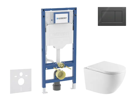 Geberit Duofix - Set předstěnové instalace, klozetu Oudee a sedátka softclose, tlačítko Sigma20, černá lesk/černá mat SANI11CA51