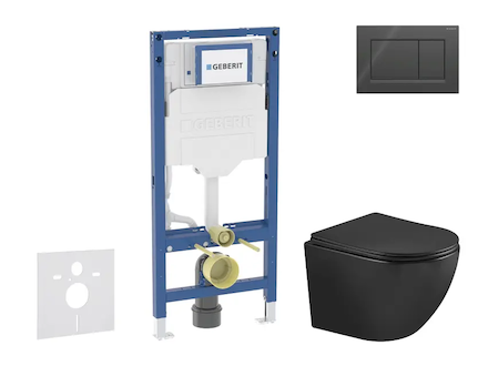 Geberit Duofix - Set předstěnové instalace, klozetu Oudee a sedátka softclose, tlačítko Sigma20, černá lesk/černá mat SANI11CA55
