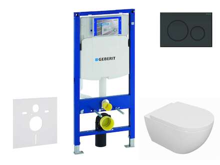 Geberit Duofix - Set předstěnové instalace, klozetu Oudee a sedátka softclose, tlačítko Sigma20, černá lesk/černá mat SANI11CA51