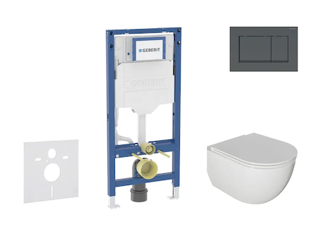 Geberit Duofix - Set předstěnové instalace, klozetu Oudee a sedátka softclose, tlačítko Sigma20, matná černá/černá SANI11CA5104B