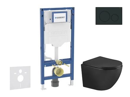 Geberit Duofix - Set předstěnové instalace, klozetu Oudee a sedátka softclose, tlačítko Sigma20, matná černá/černá SANI11CA5504