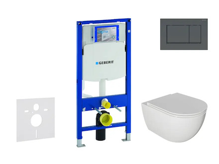 Geberit Duofix - Set předstěnové instalace, klozetu Oudee a sedátka softclose, tlačítko Sigma20, matná černá/černá SANI11CA5104