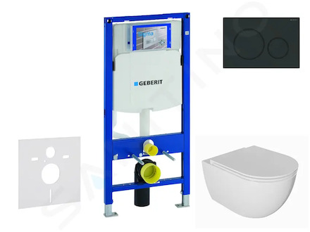 Geberit Duofix - Set předstěnové instalace, klozetu Oudee a sedátka softclose, tlačítko Sigma20, matná černá/černá SANI11CA5128