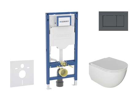 Geberit Duofix - Set předstěnové instalace, klozetu Oudee a sedátka softclose, tlačítko Sigma30, matná černá/černá SANI11CA5104B