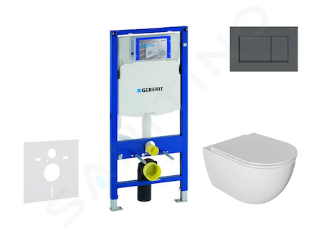 Geberit Duofix - Set předstěnové instalace, klozetu Oudee a sedátka softclose, tlačítko Sigma30, matná černá/černá SANI11CA5104