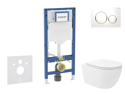 Geberit Duofix - Set předstěnové instalace, klozetu Oudee Vortex a sedátka softclose, tlačítko Sigma20, bílá/pozlacená SANI11CA3