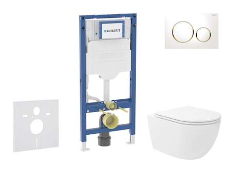 Geberit Duofix - Set předstěnové instalace, klozetu Oudee Vortex a sedátka softclose, tlačítko Sigma20, bílá/pozlacená SANI11CA3