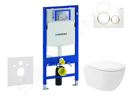 Geberit Duofix - Set předstěnové instalace, klozetu Oudee Vortex a sedátka softclose, tlačítko Sigma20, bílá/pozlacená SANI11CA3