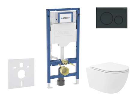 Geberit Duofix - Set předstěnové instalace, klozetu Oudee Vortex a sedátka softclose, tlačítko Sigma20, černá lesk/černá mat SAN
