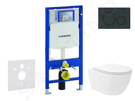 Geberit Duofix - Set předstěnové instalace, klozetu Oudee Vortex a sedátka softclose, tlačítko Sigma20, černá lesk/černá mat SAN
