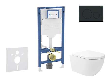 Geberit Duofix - Set předstěnové instalace, klozetu Oudee Vortex a sedátka softclose, tlačítko Sigma20, matná černá/černá SANI11