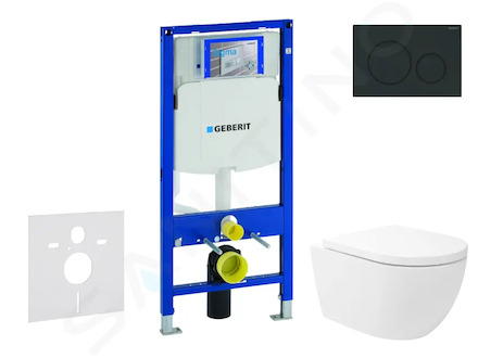 Geberit Duofix - Set předstěnové instalace, klozetu Oudee Vortex a sedátka softclose, tlačítko Sigma20, matná černá/černá SANI11