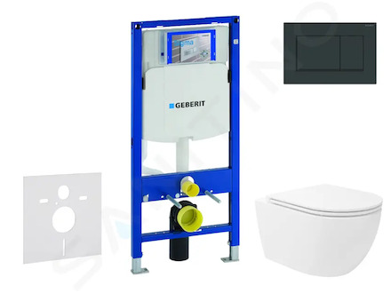 Geberit Duofix - Set předstěnové instalace, klozetu Oudee Vortex a sedátka softclose, tlačítko Sigma30, černá lesk/černá mat SAN