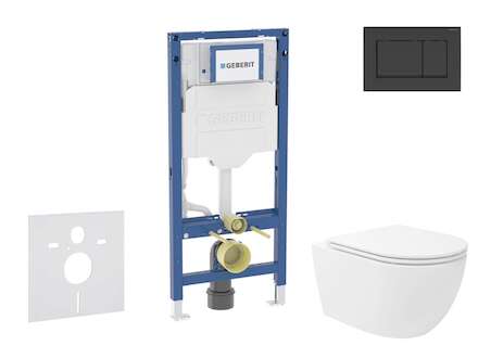Geberit Duofix - Set předstěnové instalace, klozetu Oudee Vortex a sedátka softclose, tlačítko Sigma30, matná černá/černá SANI11