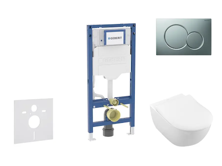 Geberit Duofix - Set předstěnové instalace, klozetu Subway 2.0 a sedátka softclose, tlačítko Sigma01, matný chrom SANI11CK2110