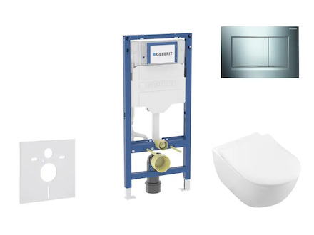 Geberit Duofix - Set předstěnové instalace, klozetu Subway 2.0 a sedátka softclose, tlačítko Sigma20, lesklý chrom/matný chrom S