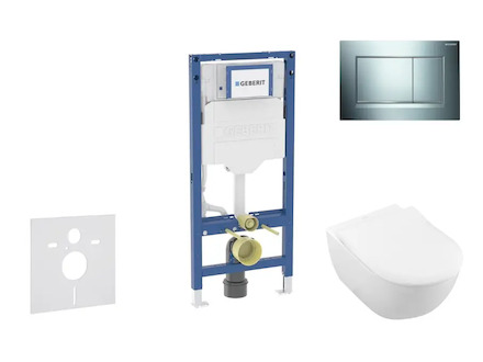 Geberit Duofix - Set předstěnové instalace, klozetu Subway 2.0 a sedátka softclose, tlačítko Sigma20, lesklý chrom/matný chrom S