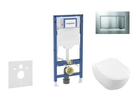 Geberit Duofix - Set předstěnové instalace, klozetu Subway 2.0 a sedátka softclose, tlačítko Sigma20, matný chrom/chrom SANI11CK
