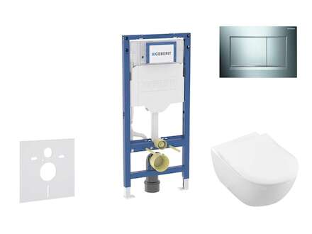 Geberit Duofix - Set předstěnové instalace, klozetu Subway 2.0 a sedátka softclose, tlačítko Sigma30, lesklý chrom/matný chrom S