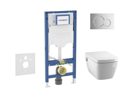 Geberit Duofix - Set předstěnové instalace, klozetu TECEone a sedátka softclose, tlačítko Sigma01, lesklý chrom SANI11CT1101