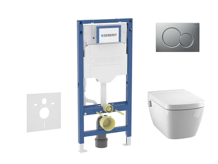 Geberit Duofix - Set předstěnové instalace, klozetu TECEone a sedátka softclose, tlačítko Sigma01, matný chrom SANI11CT2102