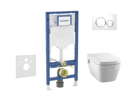 Geberit Duofix - Set předstěnové instalace, klozetu TECEone a sedátka softclose, tlačítko Sigma20, bílá/lesklý chrom SANI11CT310