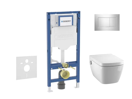 Geberit Duofix - Set předstěnové instalace, klozetu TECEone a sedátka softclose, tlačítko Sigma20, lesklý chrom/matný chrom SANI