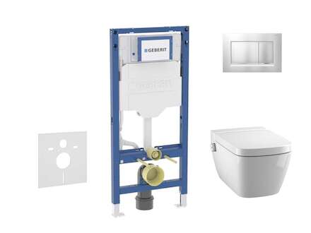 Geberit Duofix - Set předstěnové instalace, klozetu TECEone a sedátka softclose, tlačítko Sigma30, matný chrom/chrom SANI11CT210