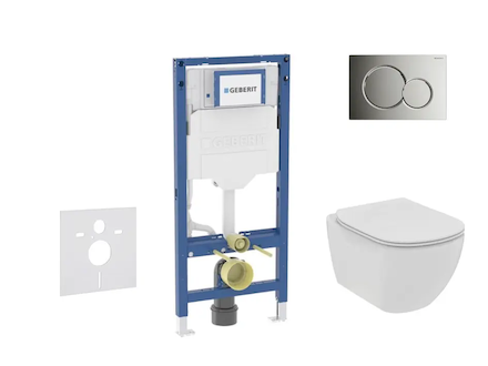 Geberit Duofix - Set předstěnové instalace, klozetu Tesi a sedátka softclose, tlačítko Sigma01, lesklý chrom SANI11CD1109