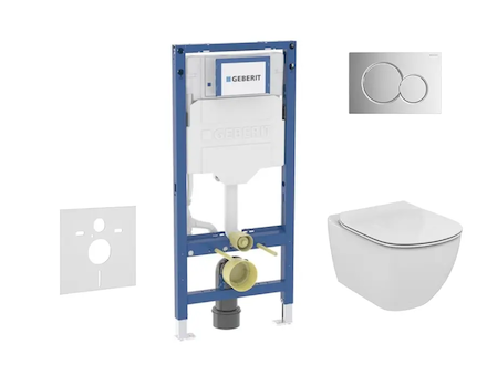 Geberit Duofix - Set předstěnové instalace, klozetu Tesi a sedátka softclose, tlačítko Sigma01, lesklý chrom SANI11CD1133
