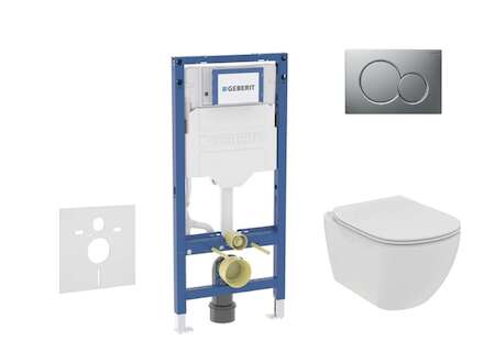 Geberit Duofix - Set předstěnové instalace, klozetu Tesi a sedátka softclose, tlačítko Sigma01, matný chrom SANI11CD2110