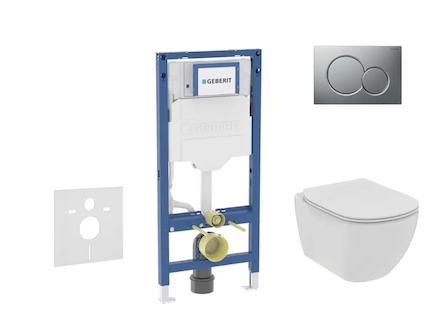 Geberit Duofix - Set předstěnové instalace, klozetu Tesi a sedátka softclose, tlačítko Sigma01, matný chrom SANI11CD2110