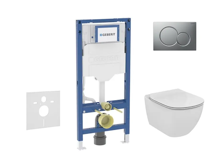 Geberit Duofix - Set předstěnové instalace, klozetu Tesi a sedátka softclose, tlačítko Sigma01, matný chrom SANI11CD2134