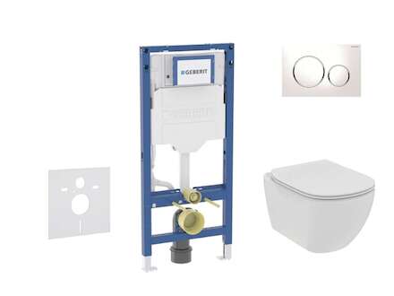 Geberit Duofix - Set předstěnové instalace, klozetu Tesi a sedátka softclose, tlačítko Sigma20, bílá/chrom SANI11CD3111
