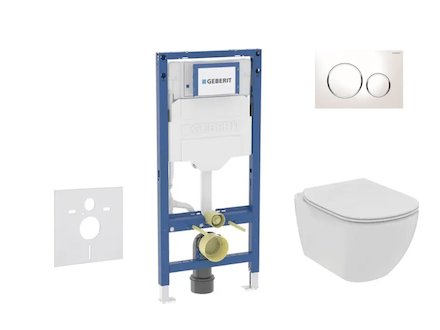 Geberit Duofix - Set předstěnové instalace, klozetu Tesi a sedátka softclose, tlačítko Sigma20, bílá/chrom SANI11CD3111