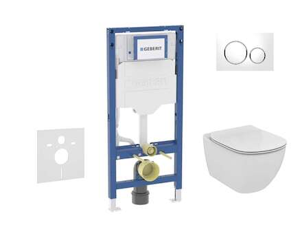 Geberit Duofix - Set předstěnové instalace, klozetu Tesi a sedátka softclose, tlačítko Sigma20, bílá/lesklý chrom SANI11CD3135
