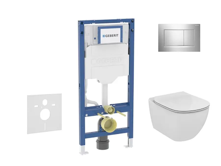 Geberit Duofix - Set předstěnové instalace, klozetu Tesi a sedátka softclose, tlačítko Sigma20, lesklý chrom/matný chrom SANI11C