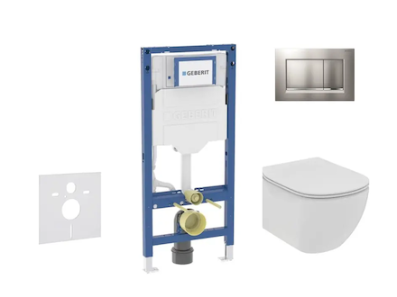 Geberit Duofix - Set předstěnové instalace, klozetu Tesi a sedátka softclose, tlačítko Sigma20, matný chrom/chrom SANI11CD2114
