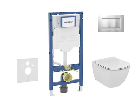 Geberit Duofix - Set předstěnové instalace, klozetu Tesi a sedátka softclose, tlačítko Sigma20, matný chrom/chrom SANI11CD2138