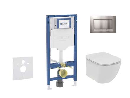 Geberit Duofix - Set předstěnové instalace, klozetu Tesi a sedátka softclose, tlačítko Sigma30, matný chrom/chrom SANI11CD2114