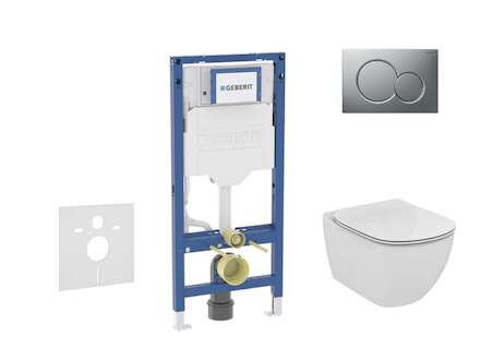 Geberit Duofix - Set předstěnové instalace, klozetu Tesi a sedátka, tlačítko Sigma01, matný chrom SANI11CD2118