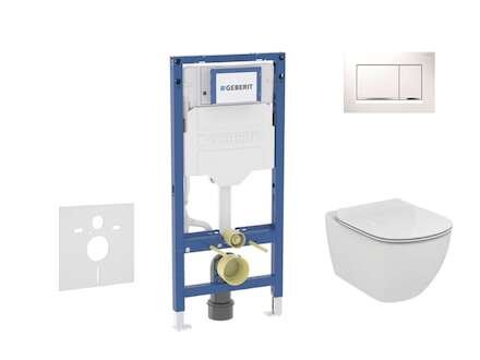 Geberit Duofix - Set předstěnové instalace, klozetu Tesi a sedátka, tlačítko Sigma30, bílá/chrom SANI11CD3120