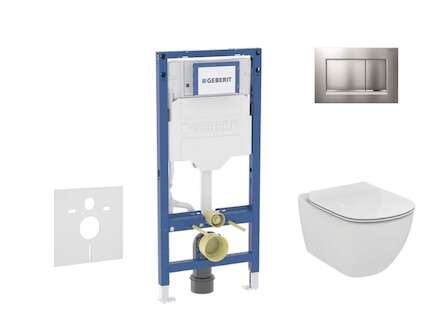 Geberit Duofix - Set předstěnové instalace, klozetu Tesi a sedátka, tlačítko Sigma30, matný chrom/chrom SANI11CD2122