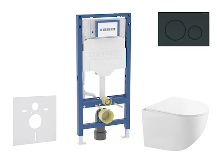 Geberit Duofix - Set předstěnové instalace, kompaktního klozetu Gaia a sedátka softclose, tlačítko Sigma20, černá lesk/černá mat