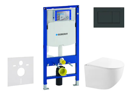 Geberit Duofix - Set předstěnové instalace, kompaktního klozetu Gaia a sedátka softclose, tlačítko Sigma20, černá lesk/černá mat