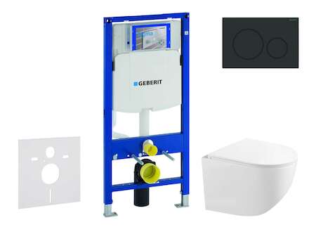 Geberit Duofix - Set předstěnové instalace, kompaktního klozetu Gaia a sedátka softclose, tlačítko Sigma20, matná černá/černá SA
