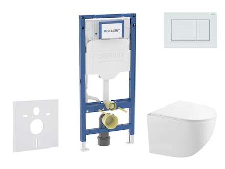 Geberit Duofix - Set předstěnové instalace, kompaktního klozetu Gaia a sedátka softclose, tlačítko Sigma30, bílá/bílá mat SANI11