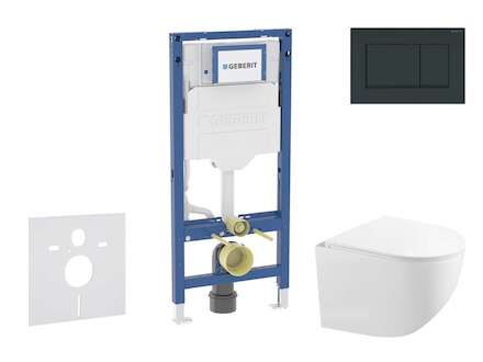 Geberit Duofix - Set předstěnové instalace, kompaktního klozetu Gaia a sedátka softclose, tlačítko Sigma30, černá lesk/černá mat