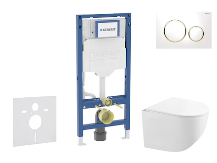 Geberit Duofix - Set předstěnové instalace, kompaktního klozetu Gaia sedátka softclose, tlačítko Sigma20, bílá/pozlacená SANI11C